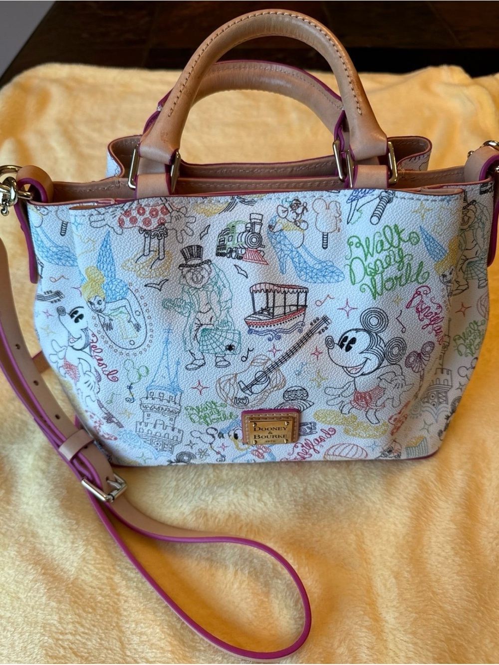 Dooney & Bourke Multicolor Sketch Crossbody Bag with Pink Trim